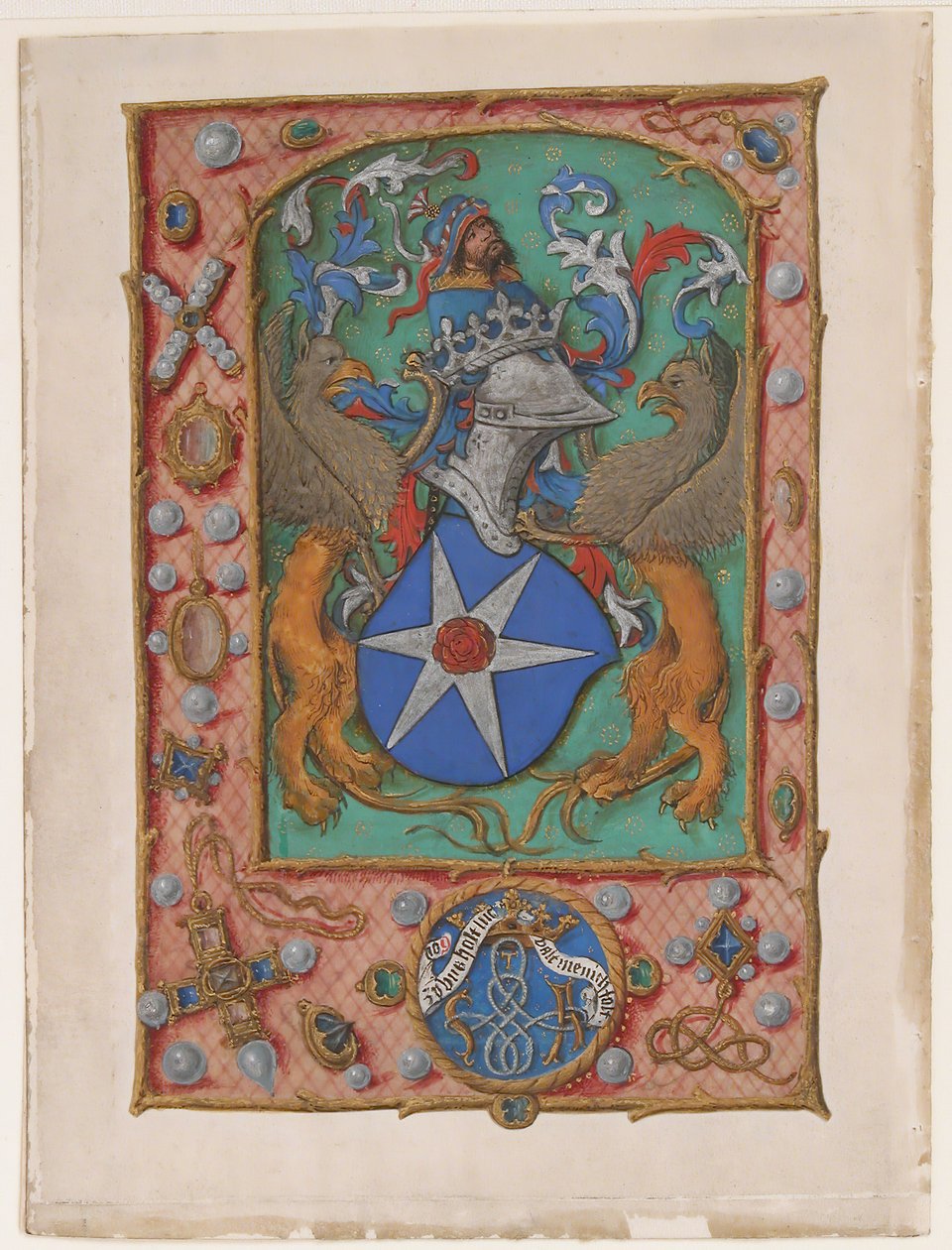 Hoja de manuscrito con escudo de armas, de un Libro de Horas de Unbekannt