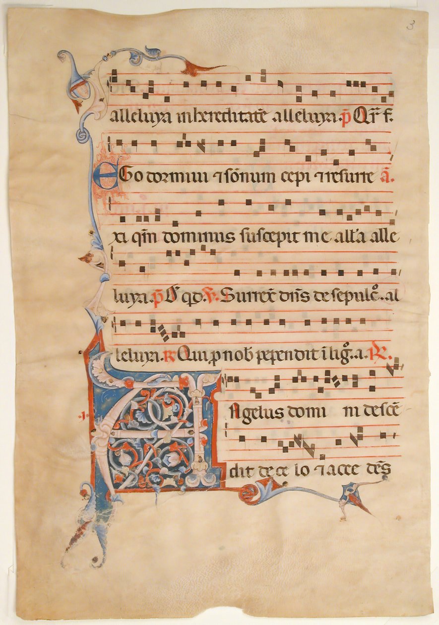 Hoja de manuscrito con inicial foliata A, de un antifonario, siglo XIV de Unbekannt