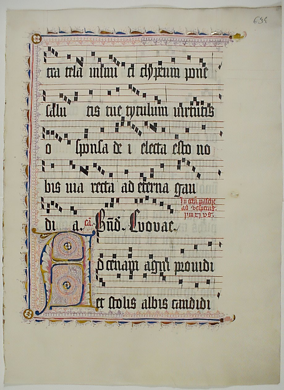 Hoja de manuscrito con inicial A, de un antifonario, alemán, segundo cuarto del siglo XV de Unbekannt
