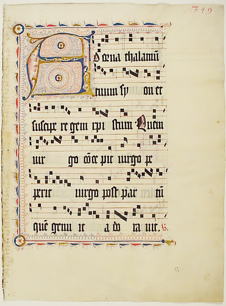 Hoja de manuscrito con inicial A, de un antifonario, alemán, segundo cuarto del siglo XV de Unbekannt