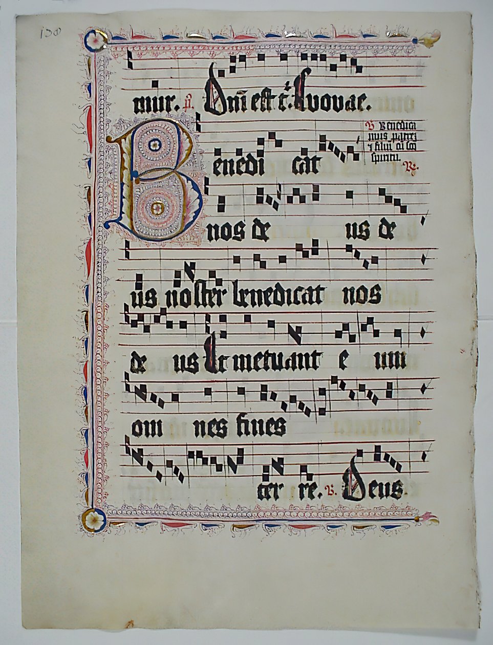 Hoja de manuscrito con inicial B, de un antifonario, alemán, segundo cuarto del siglo XV de Unbekannt
