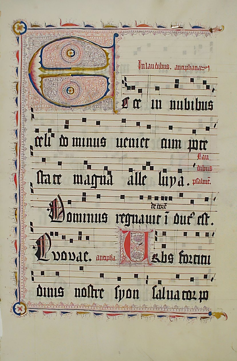 Hoja de manuscrito con inicial E, de un antifonario, alemán, segundo cuarto del siglo XV de Unbekannt