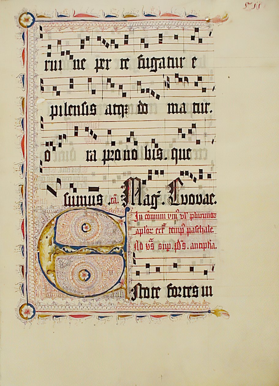 Hoja de manuscrito con inicial E, de un antifonario, alemán, segundo cuarto del siglo XV de Unbekannt