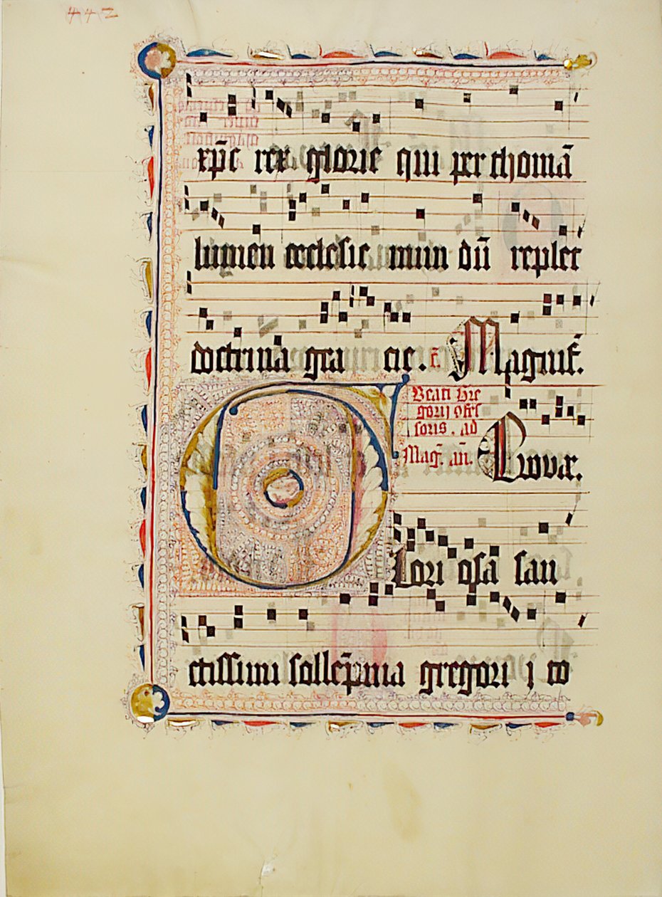 Hoja de manuscrito con inicial F, de un antifonario, alemán, segundo cuarto del siglo XV de Unbekannt