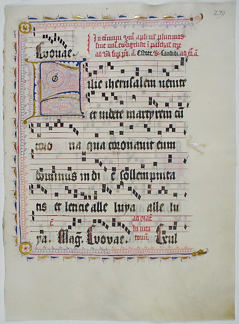 Hoja de manuscrito con inicial F, de un antifonario, alemán, segundo cuarto del siglo XV de Unbekannt