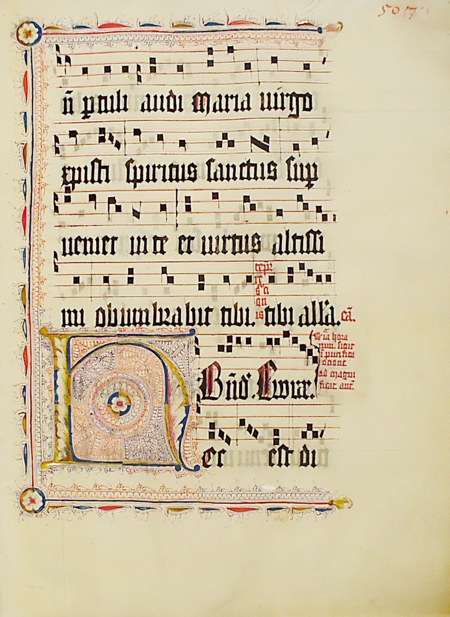 Hoja de manuscrito con la inicial H, de un antifonario, alemán, segundo cuarto del siglo XV de Unbekannt