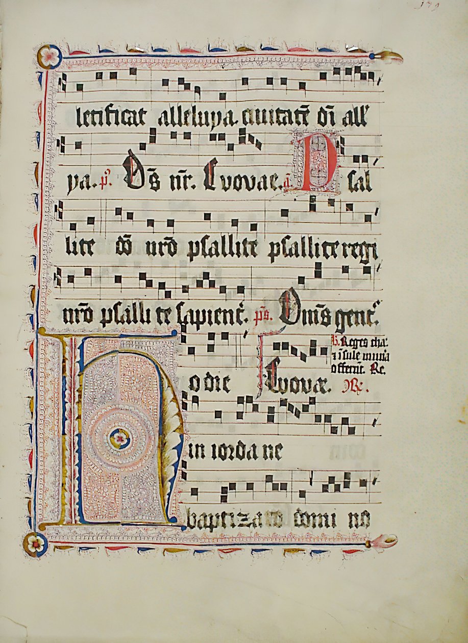 Hoja de manuscrito con inicial H, de un antifonario, alemán, segundo cuarto del siglo XV de Unbekannt