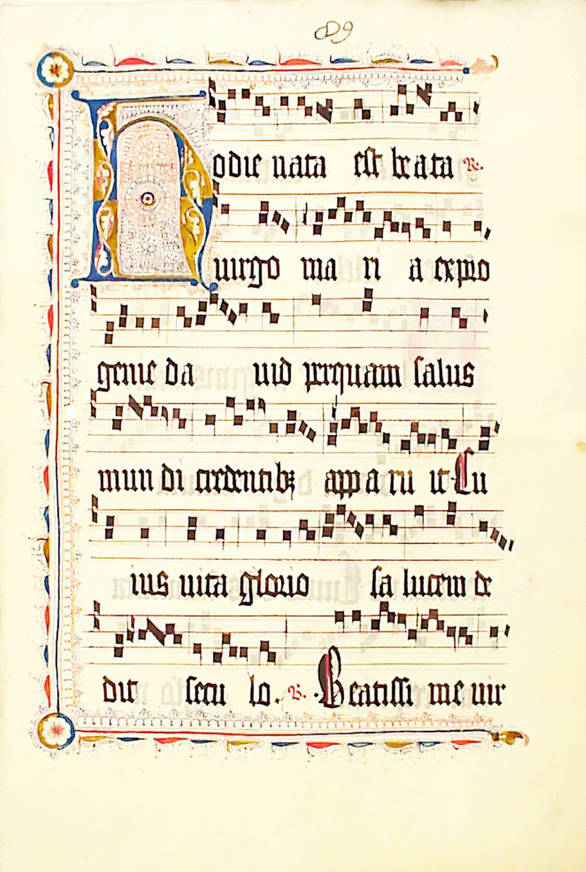 Hoja de manuscrito con inicial H, de un antifonario, alemán, segundo cuarto del siglo XV de Unbekannt