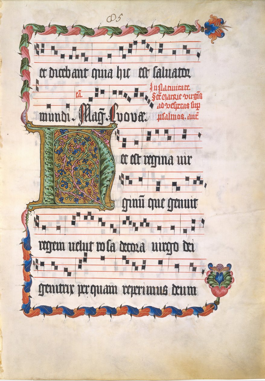 Hoja de manuscrito con inicial H, de un antifonario, alemán, segundo cuarto del siglo XV de Unbekannt