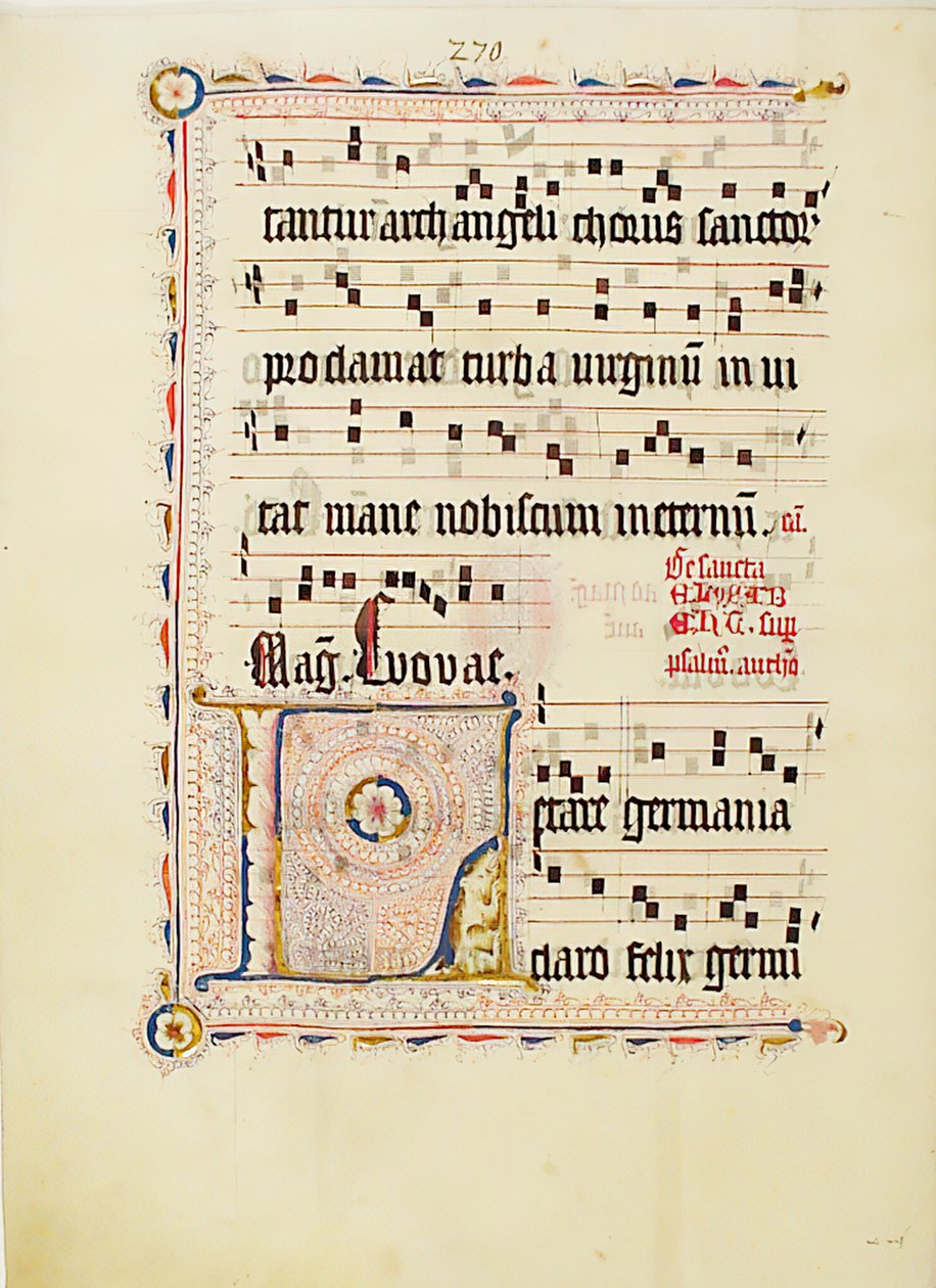 Hoja de manuscrito con inicial L, de un antifonario, alemán, segundo cuarto del siglo XV de Unbekannt