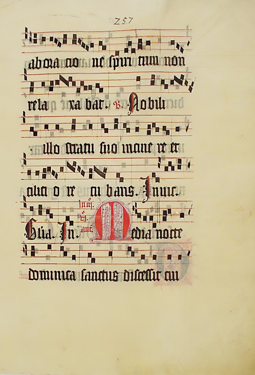 Hoja de manuscrito con inicial M, de un antifonario, alemán, segundo cuarto del siglo XV de Unbekannt
