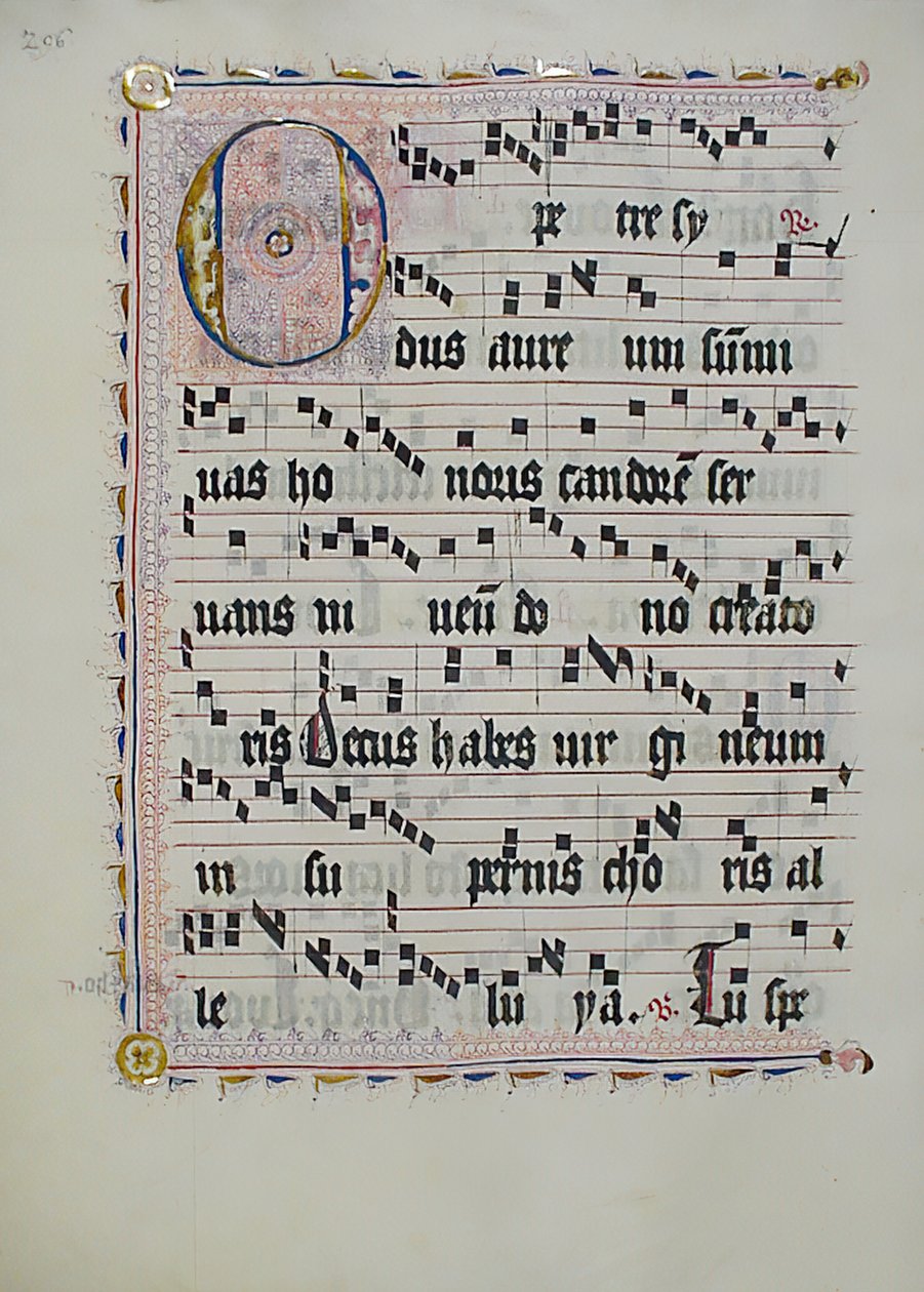 Hoja de manuscrito con inicial O, de un antifonario, alemán, segundo cuarto del siglo XV de Unbekannt