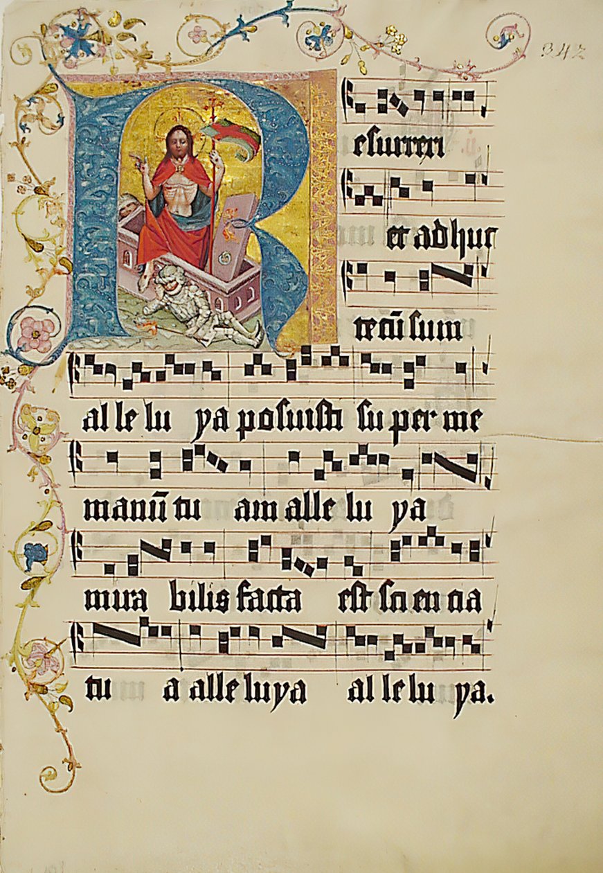 Hoja de Manuscrito con Inicial R, de un Gradual, Alemán, segundo cuarto del siglo XV de Unbekannt
