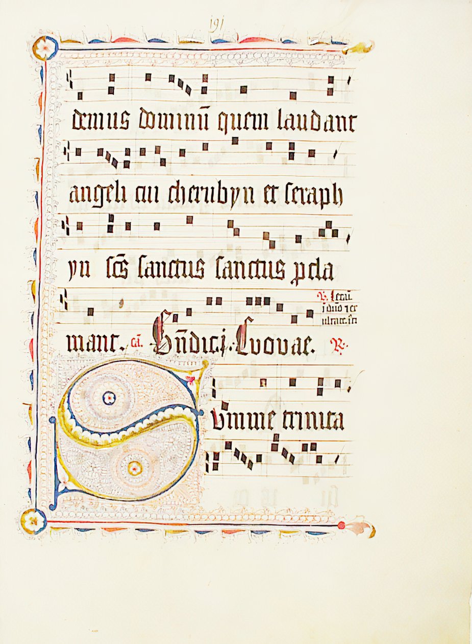 Hoja de Manuscrito con Inicial S, de un Antifonario, Alemán, segundo cuarto del siglo XV de Unbekannt