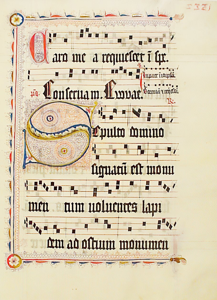 Hoja de manuscrito con inicial S, de un antifonario, alemán, segundo cuarto del siglo XV de Unbekannt