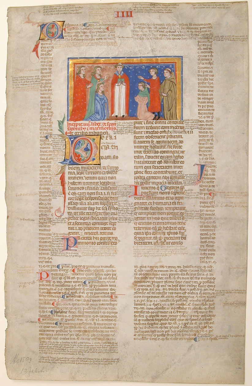 Hoja de manuscrito con escena de matrimonio, de las Decretales de Gregorio IX, italiano, ca. 1300 de Unbekannt