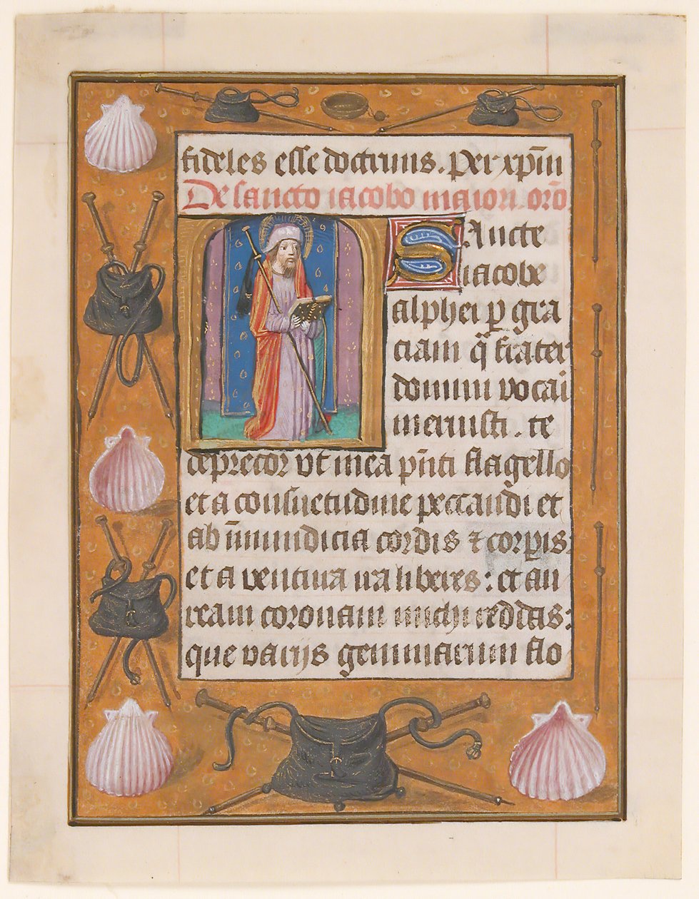Hoja de manuscrito con San Santiago el Mayor, de un Libro de Horas, ca. 1500 de Unbekannt