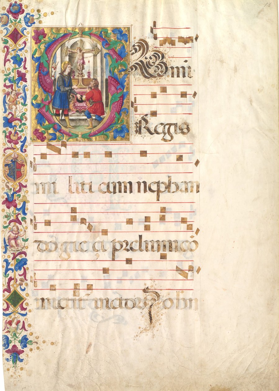 Hoja de manuscrito con San Juan Gualberto en una inicial S, de un antifonario, principios del siglo XVI de Unbekannt