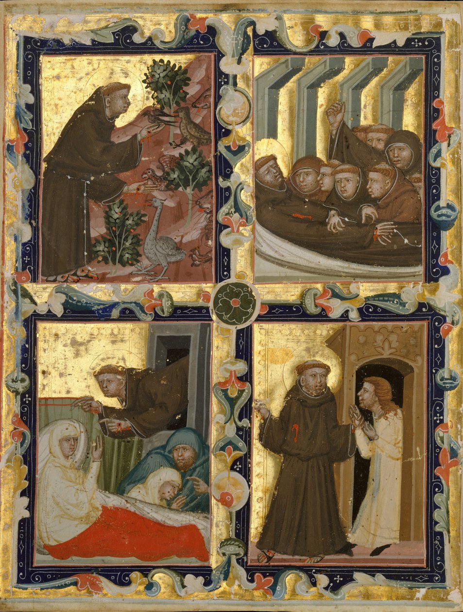 Hoja de Manuscrito con Escenas de la Vida de San Francisco de Asís, italiano, ca. 1320-42 de Unbekannt