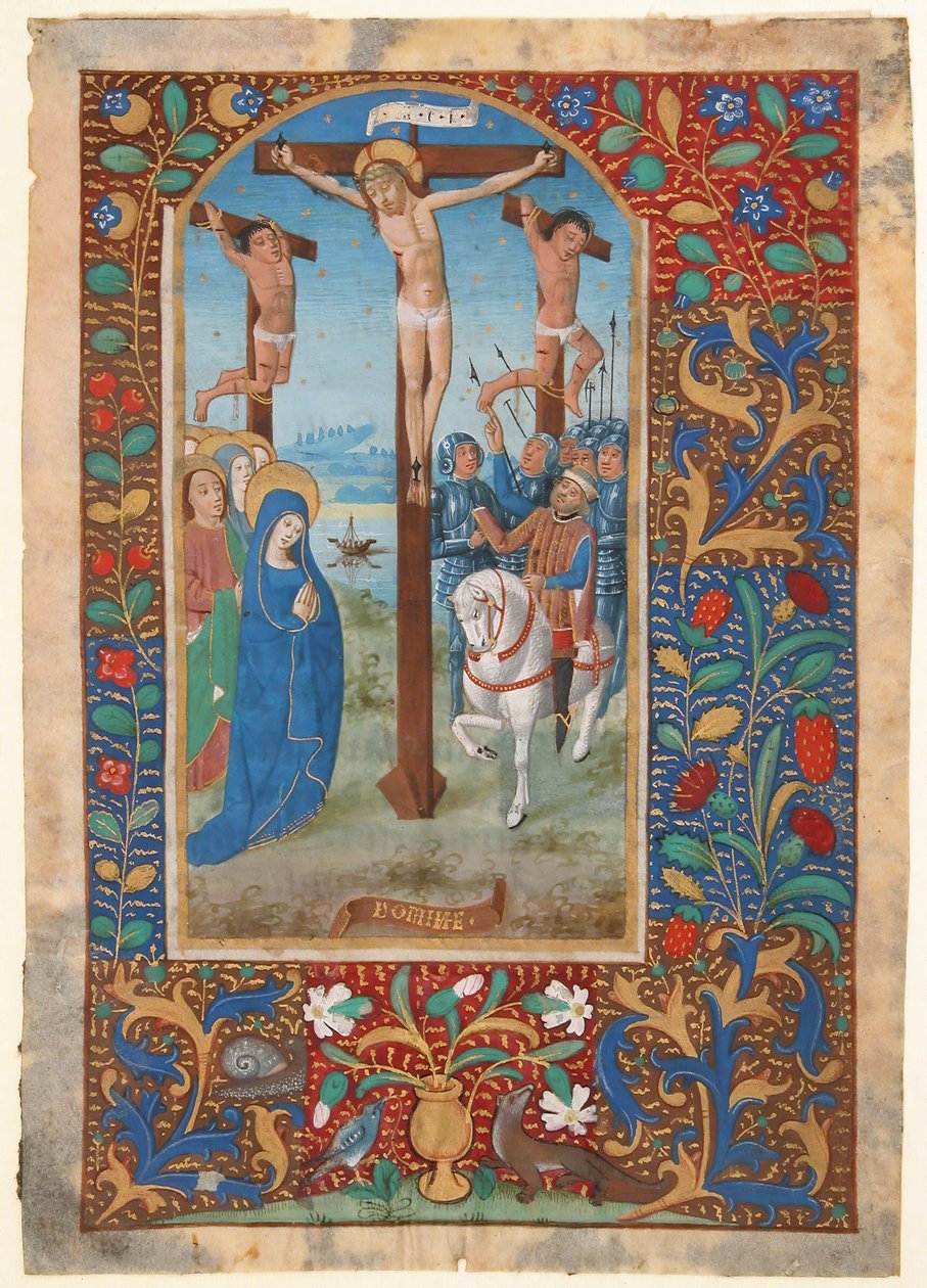 Hoja de manuscrito con la crucifixión, de un libro de horas, último cuarto del siglo XV de Unbekannt