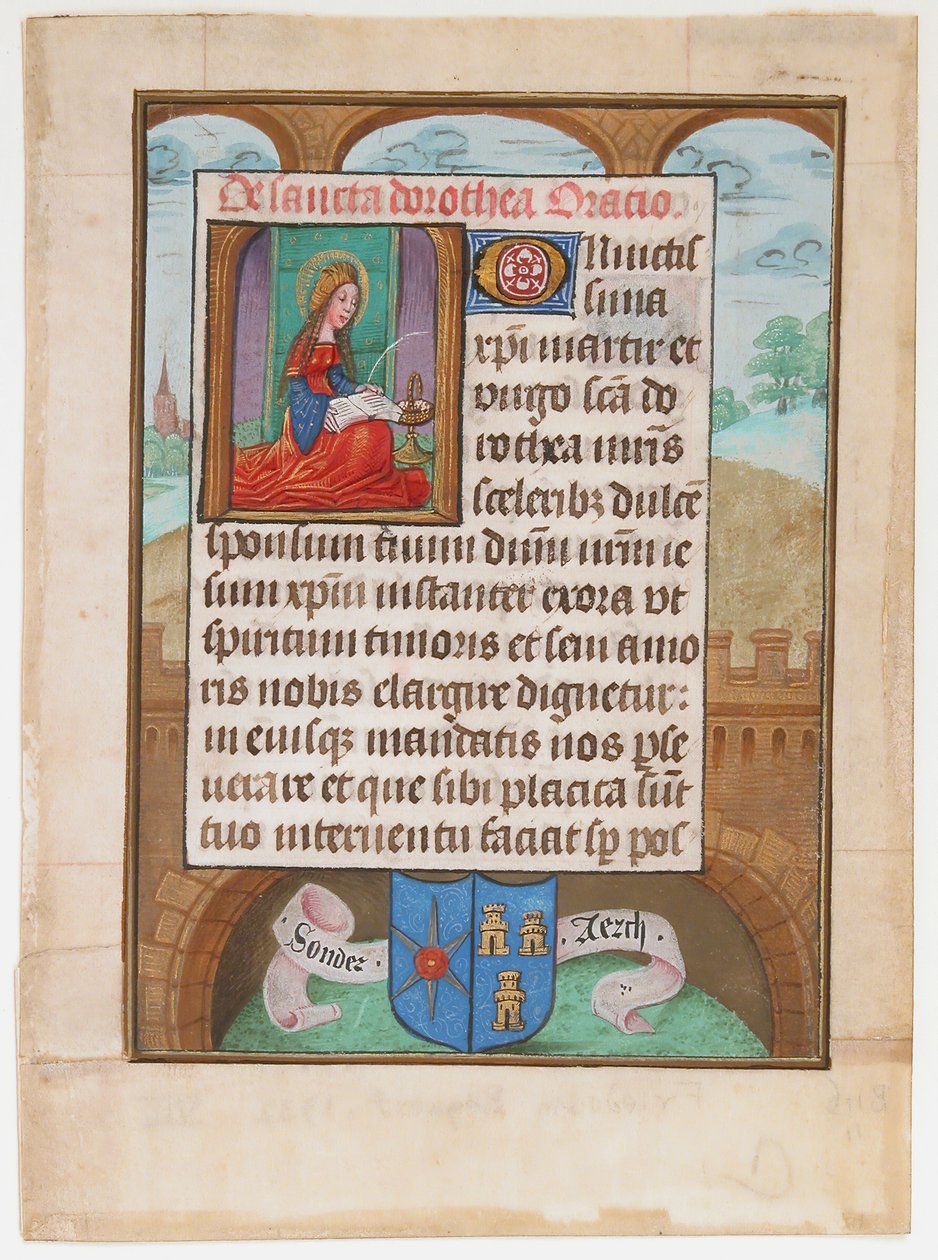 Hoja de manuscrito con Santa Dorotea, de un Libro de Horas de Unbekannt