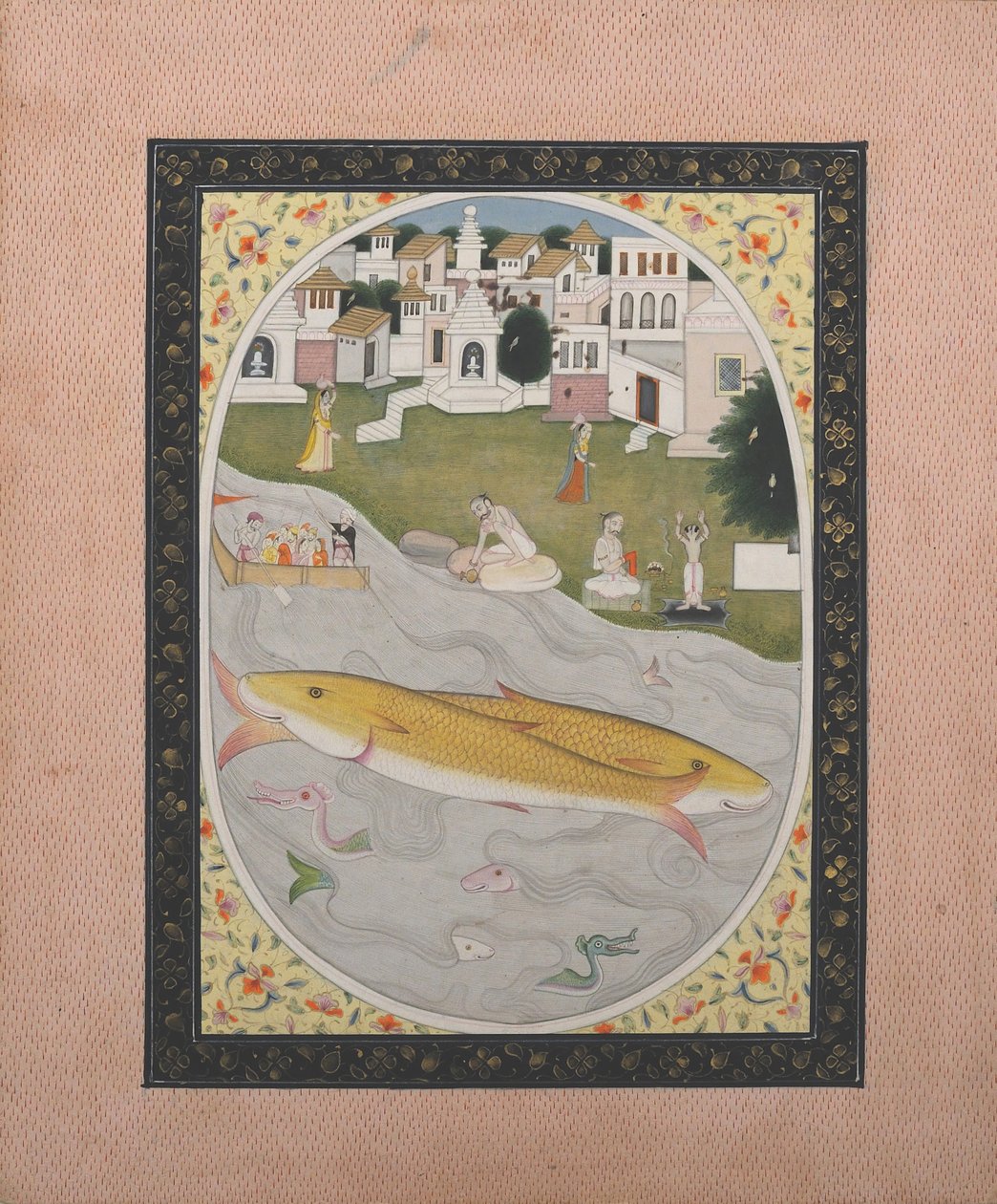 Pintura Manuscrita con Escena Tántrica Hindú que Representa Dos Peces de Unbekannt