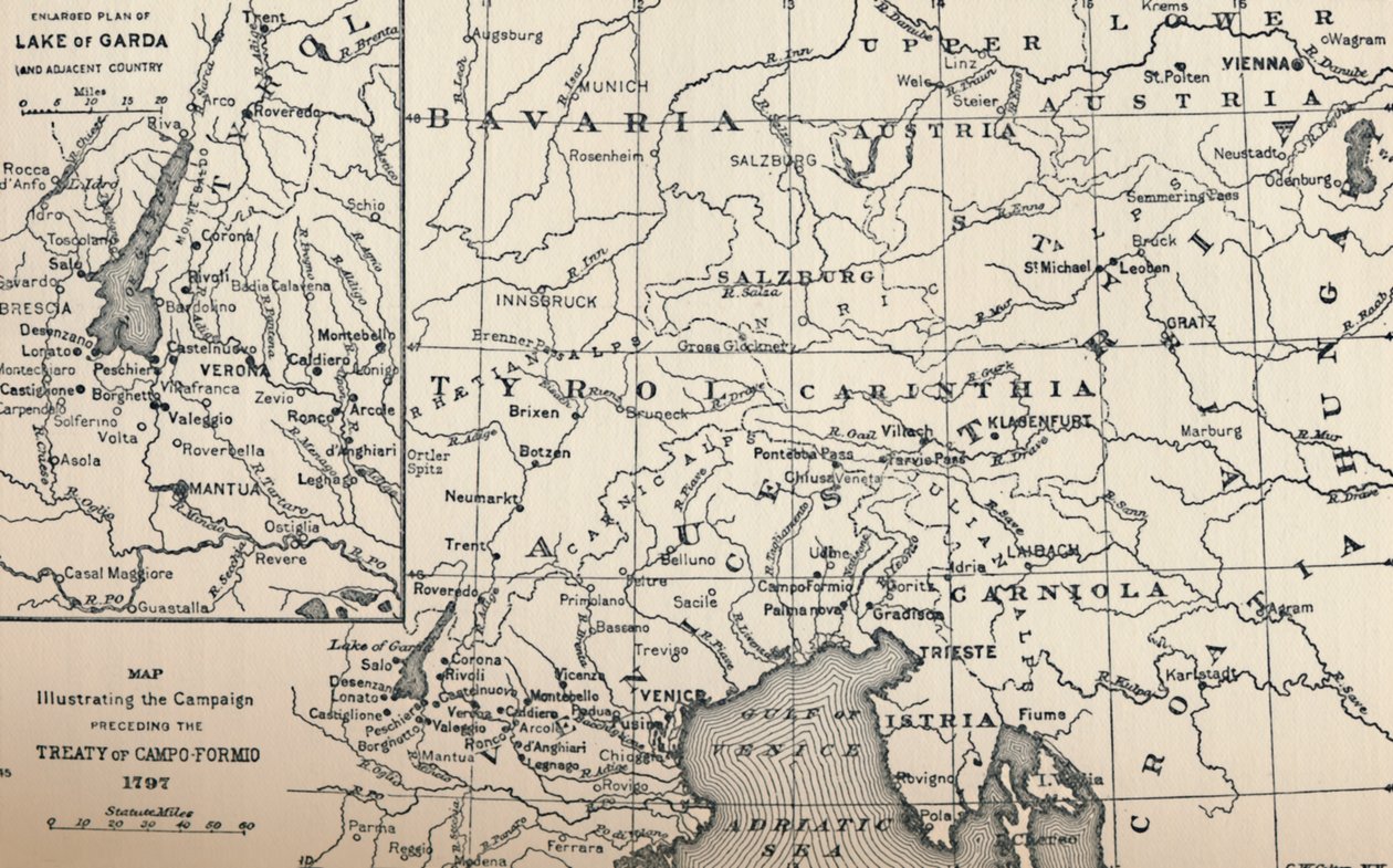 Mapa que ilustra la campaña previa al Tratado de Campo-Formio, 1797, 1896 de Unbekannt