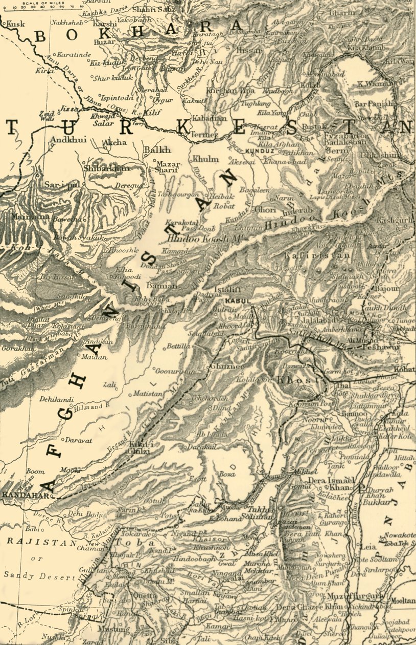 Mapa que indica la ruta del General Roberts a Kabul... y las fronteras británicas y rusas, 1901 de Unbekannt