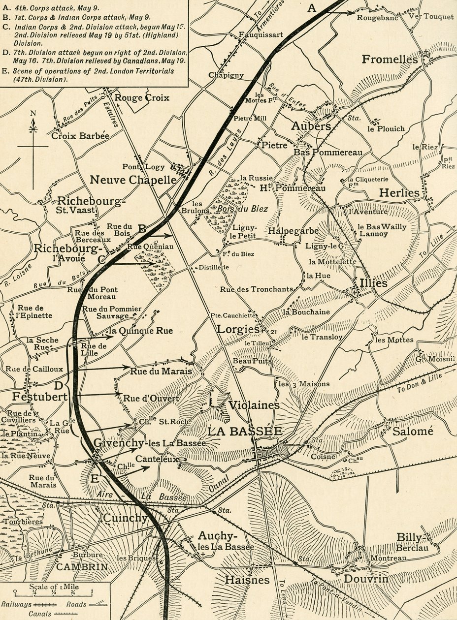 Mapa que ilustra las Operaciones del Primer Ejército..., Primera Guerra Mundial, 1915, c1920 de Unbekannt