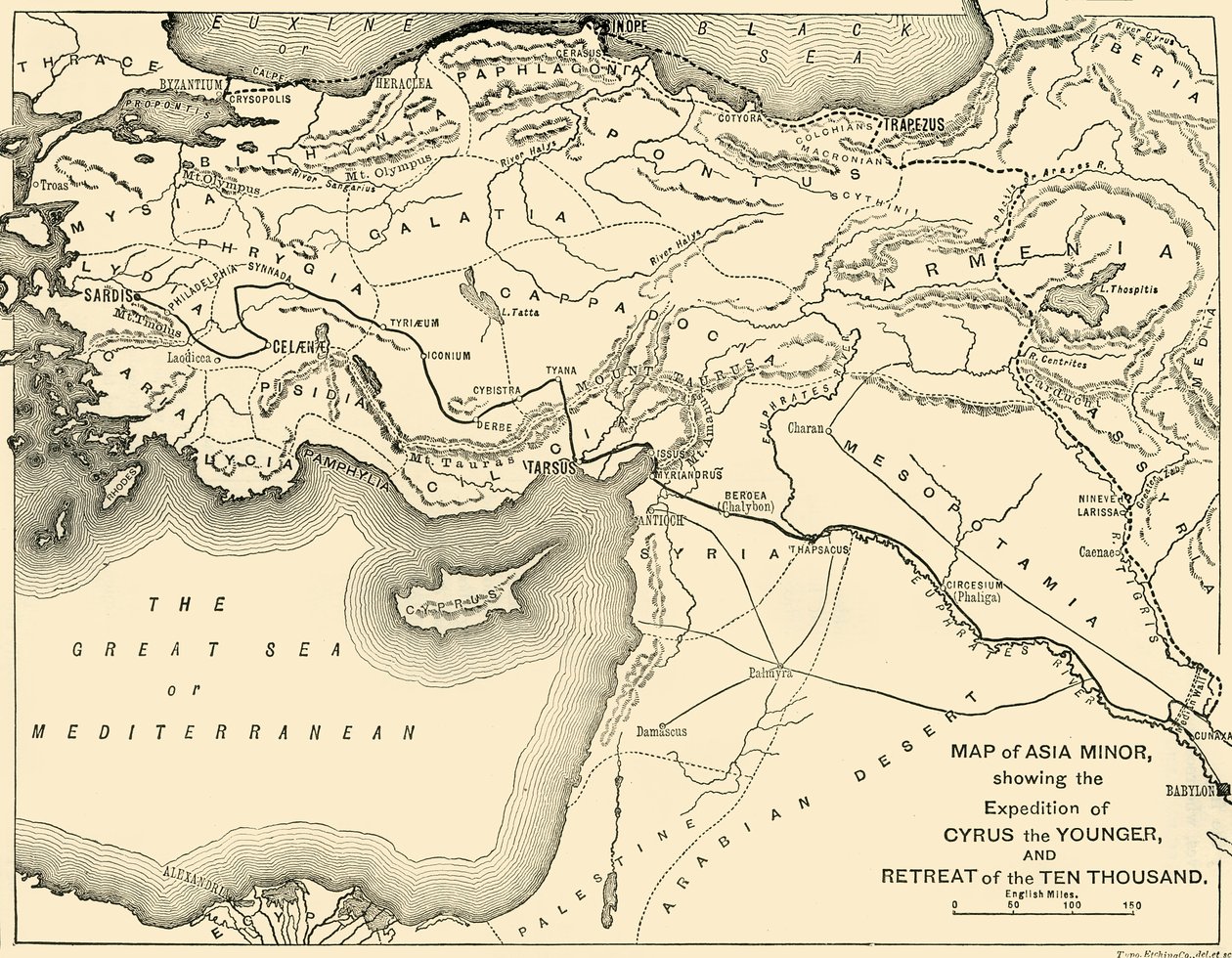 Mapa de Asia Menor, Expedición de Ciro el Joven y Retirada de los Diez Mil, 1890 de Unbekannt