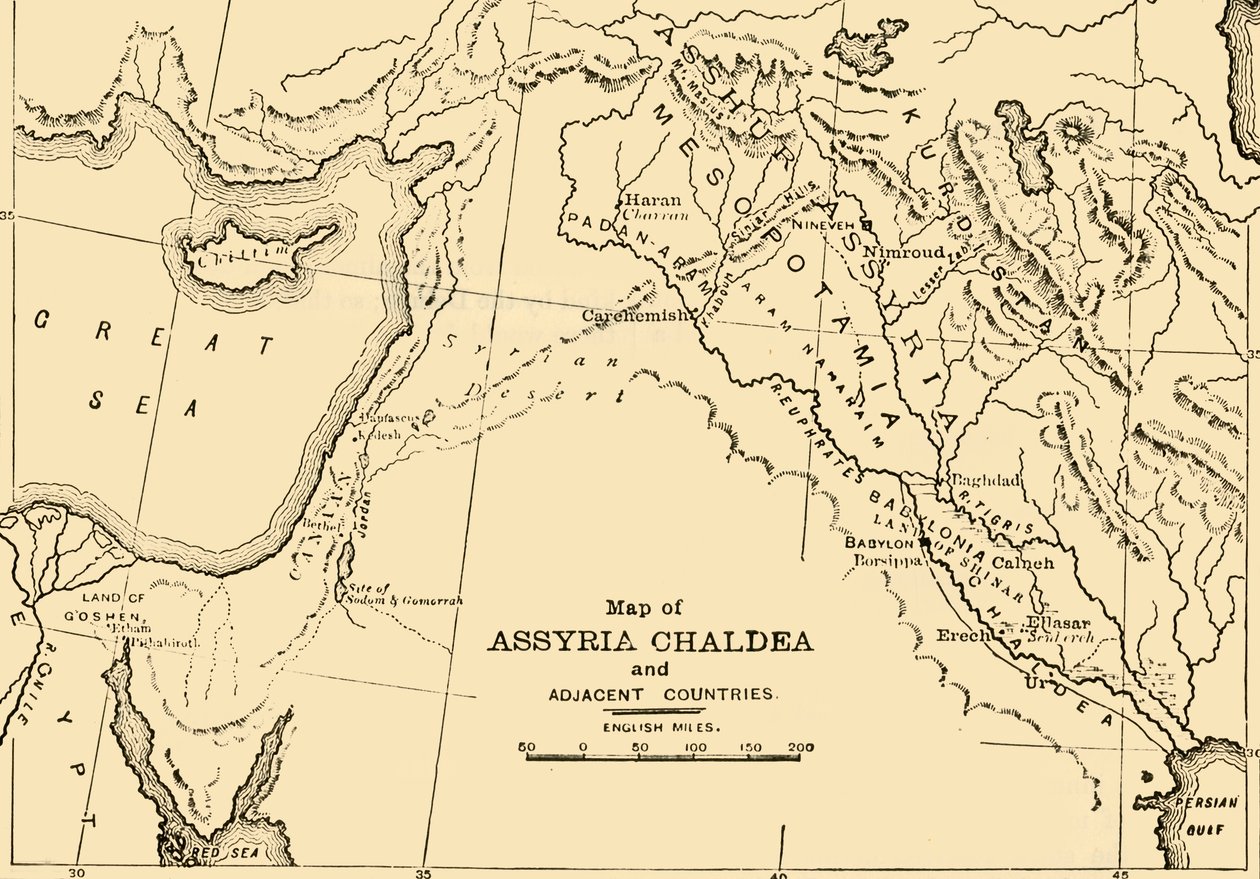 Mapa de Asiria, Caldea y países adyacentes, 1890 de Unbekannt
