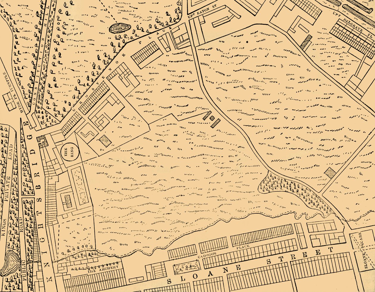 Mapa de Belgravia, 1814, c. 1876 de Unbekannt