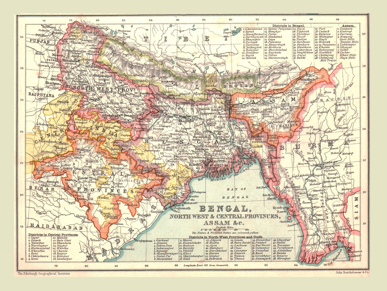 Mapa de Bengala, las provincias del noroeste y central, y Assam, 1902 de Unbekannt