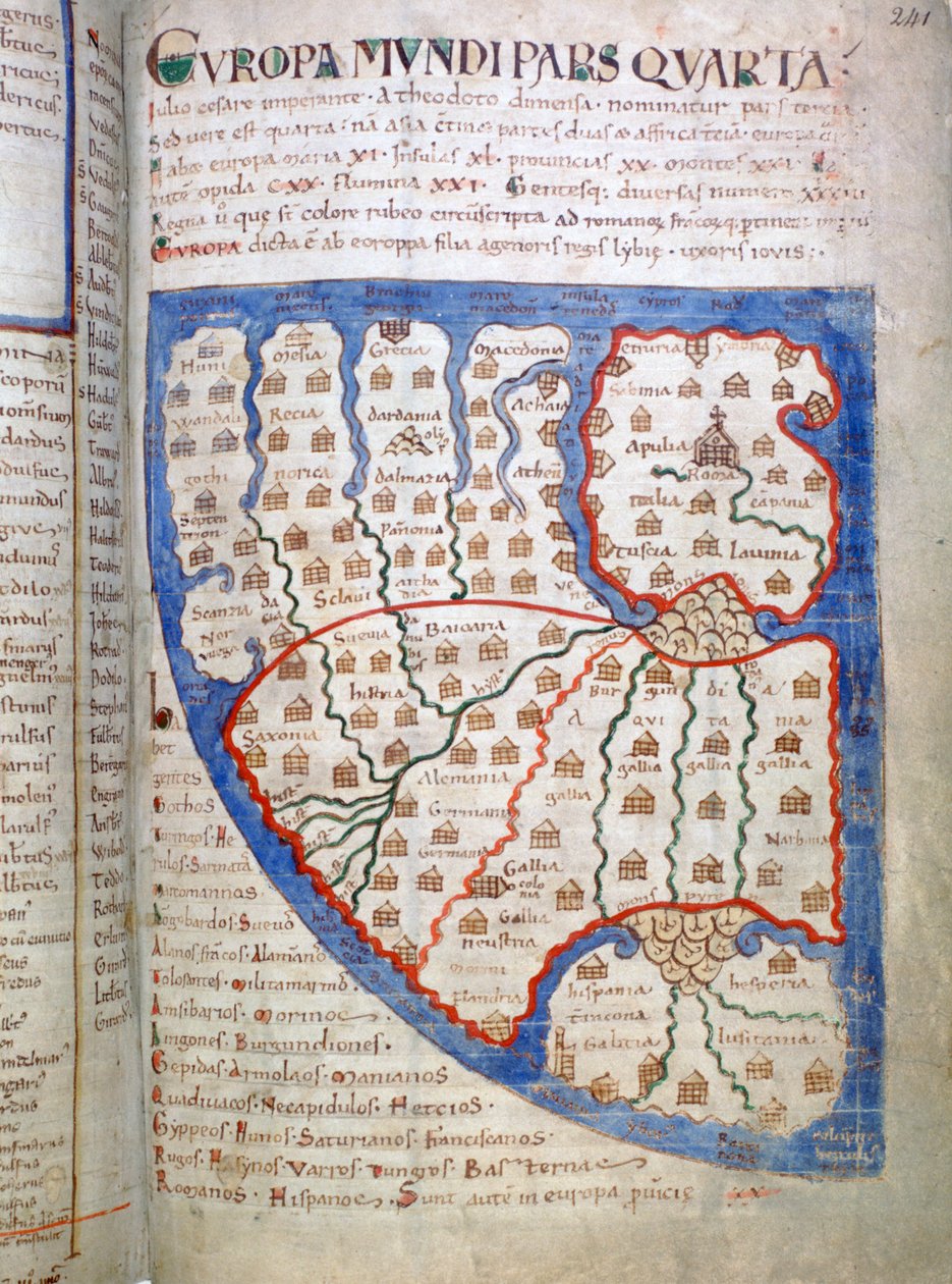 Mapa de Europa, una página de Liber Floridus de Unbekannt