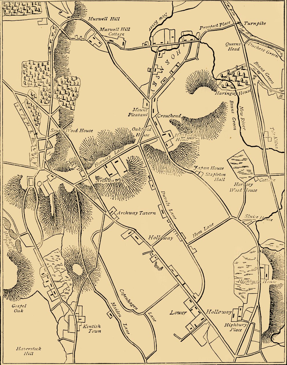 Mapa de Hornsey y Vecindario en 1819 de Unbekannt