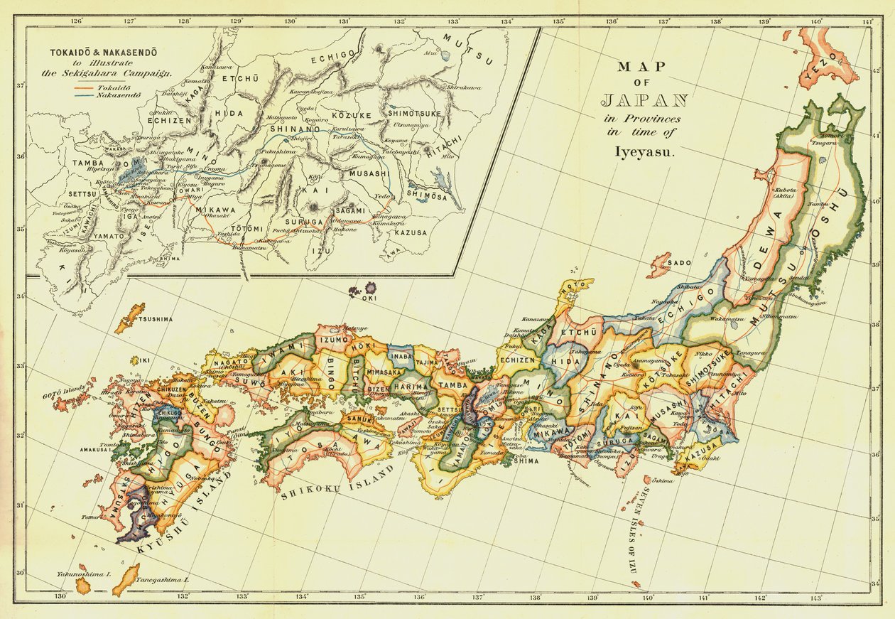 Mapa de Japón en Provincias en la época de Iyeyasu, 1903 de Unbekannt