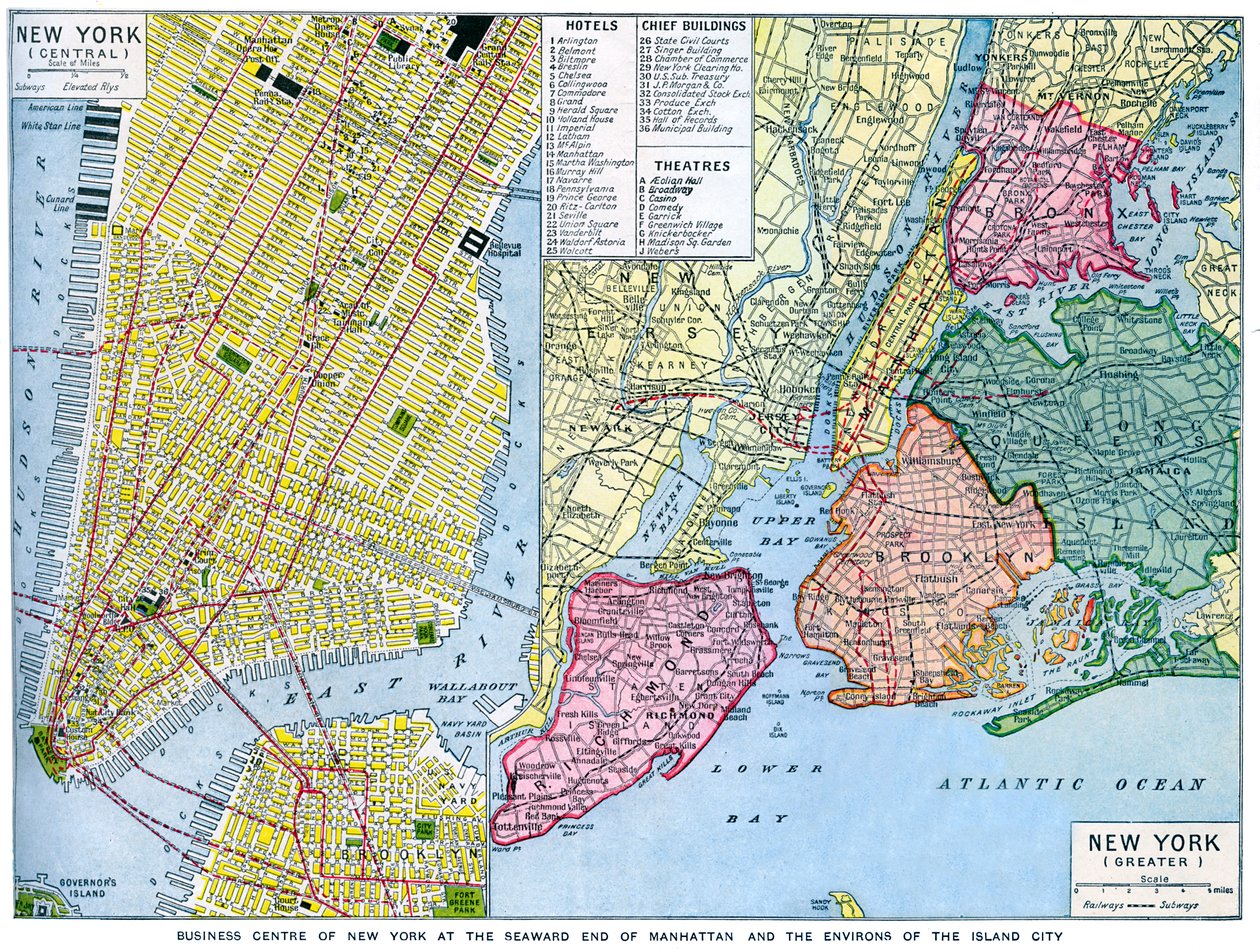 Mapa de la ciudad de Nueva York, EE.UU., c1930s de Unbekannt