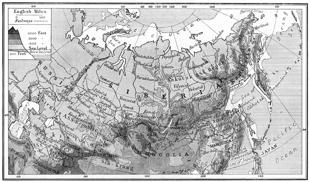 Mapa de Siberia, c1923 de Unbekannt