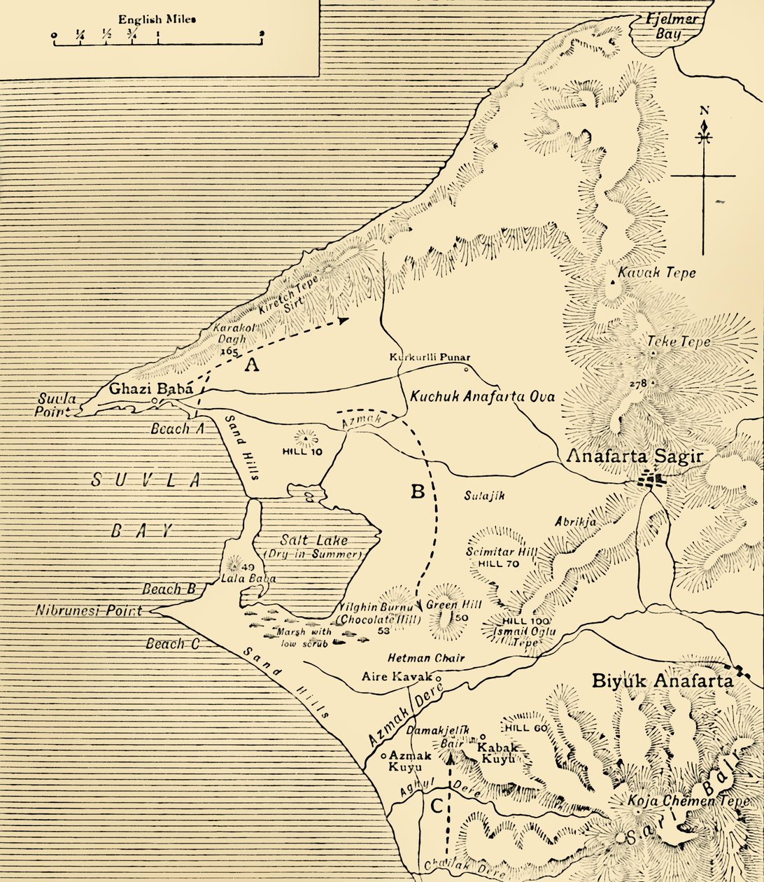Mapa de la Bahía de Suvla, península de Gallipoli, Primera Guerra Mundial, 1915, c1920 de Unbekannt
