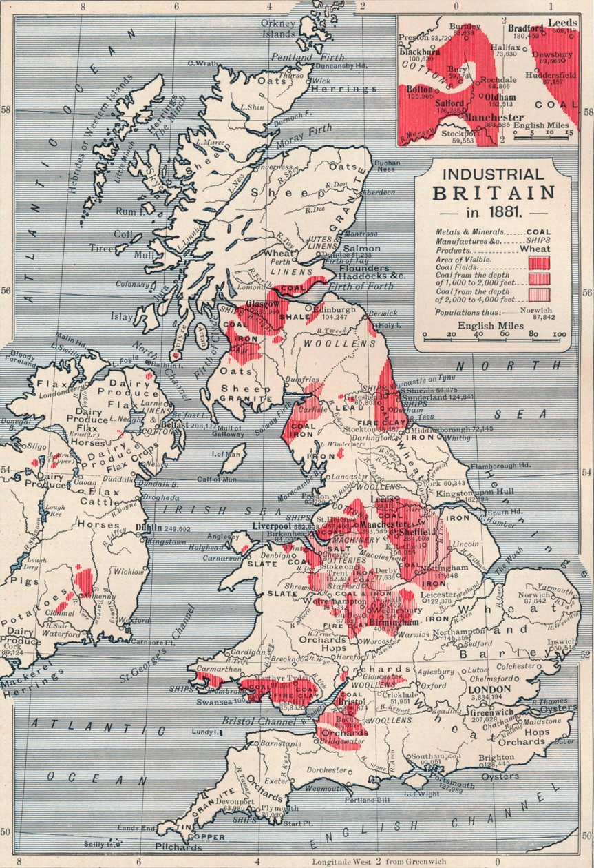 Mapa de la Gran Bretaña industrial en 1881, 1906 de Unbekannt