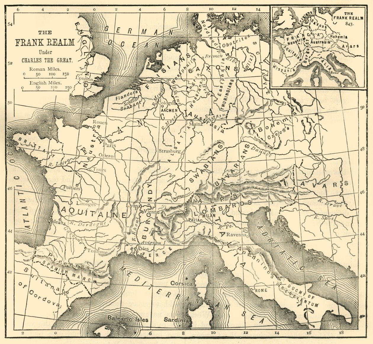 Mapa del Reino de los Francos bajo Carlomagno, 1890 de Unbekannt