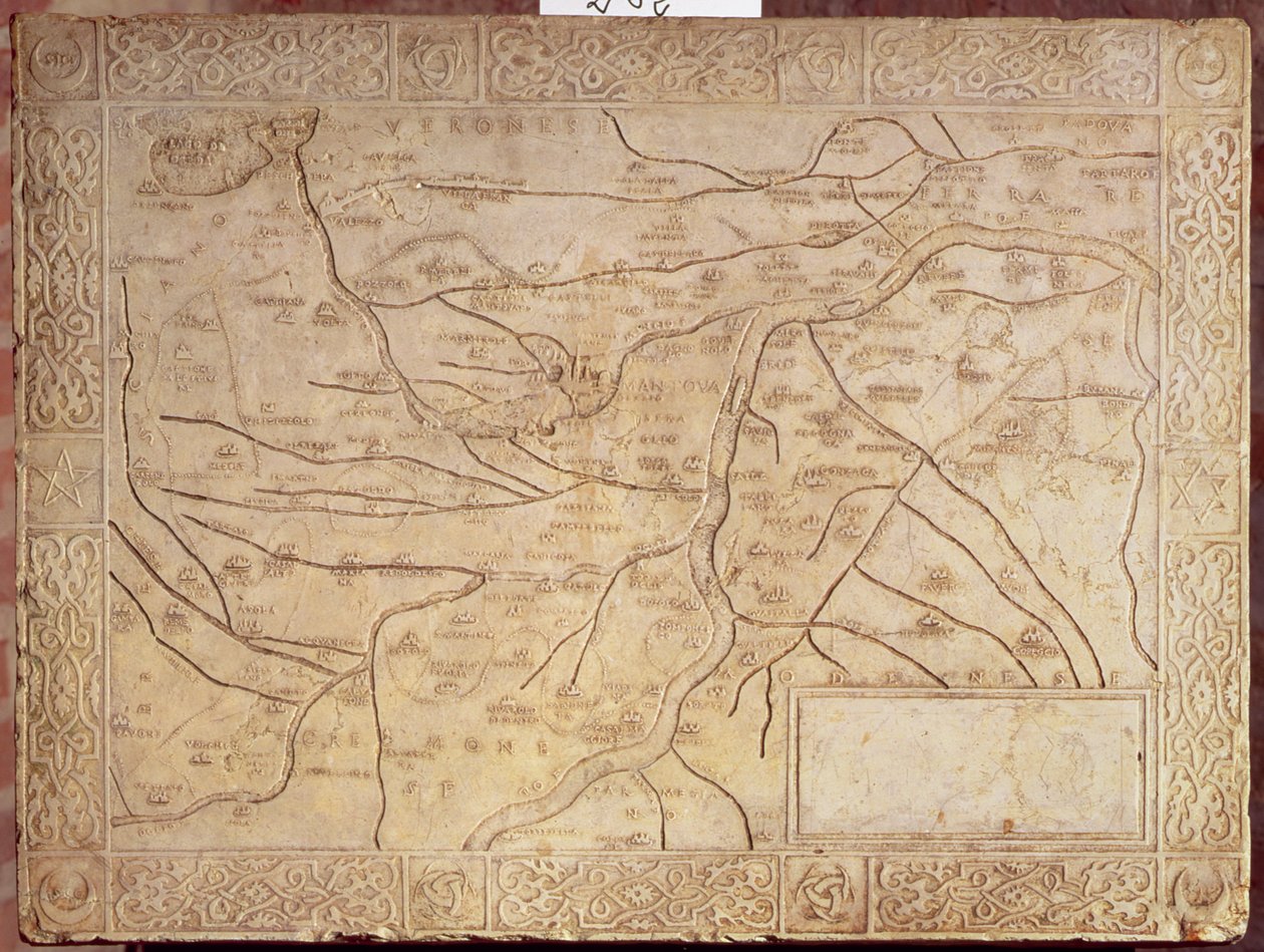 Mapa del territorio de Mantua, tallado en bajorrelieve de Unbekannt