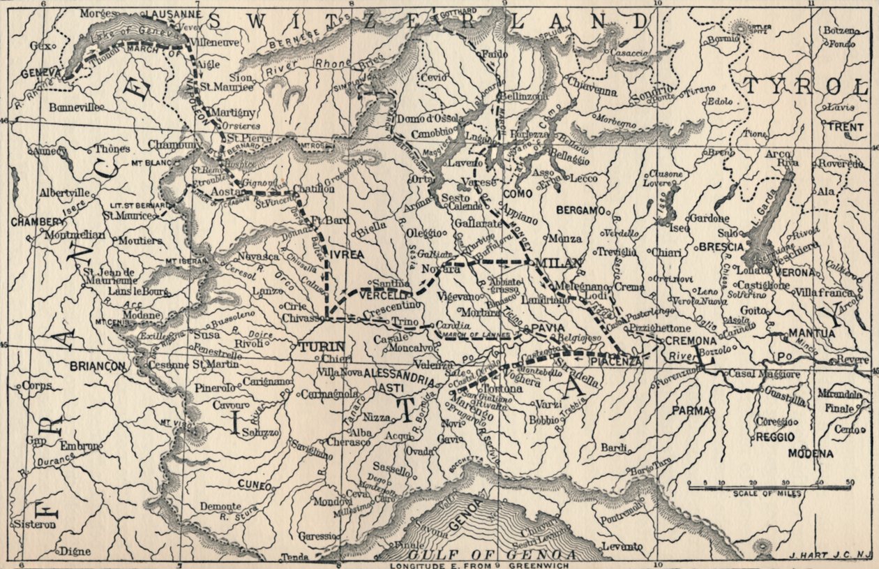 Mapa de la campaña de Marengo, 1800 de Unbekannt