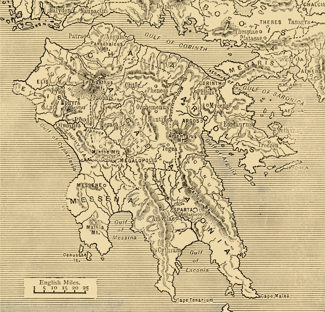 Mapa del Peloponeso, 1890 de Unbekannt