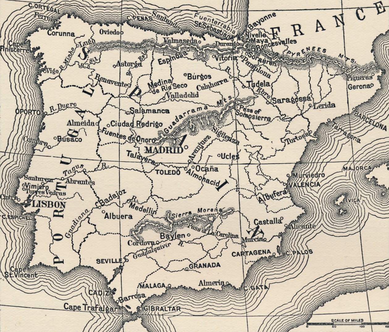 Mapa de la campaña española, c1807-1814 de Unbekannt
