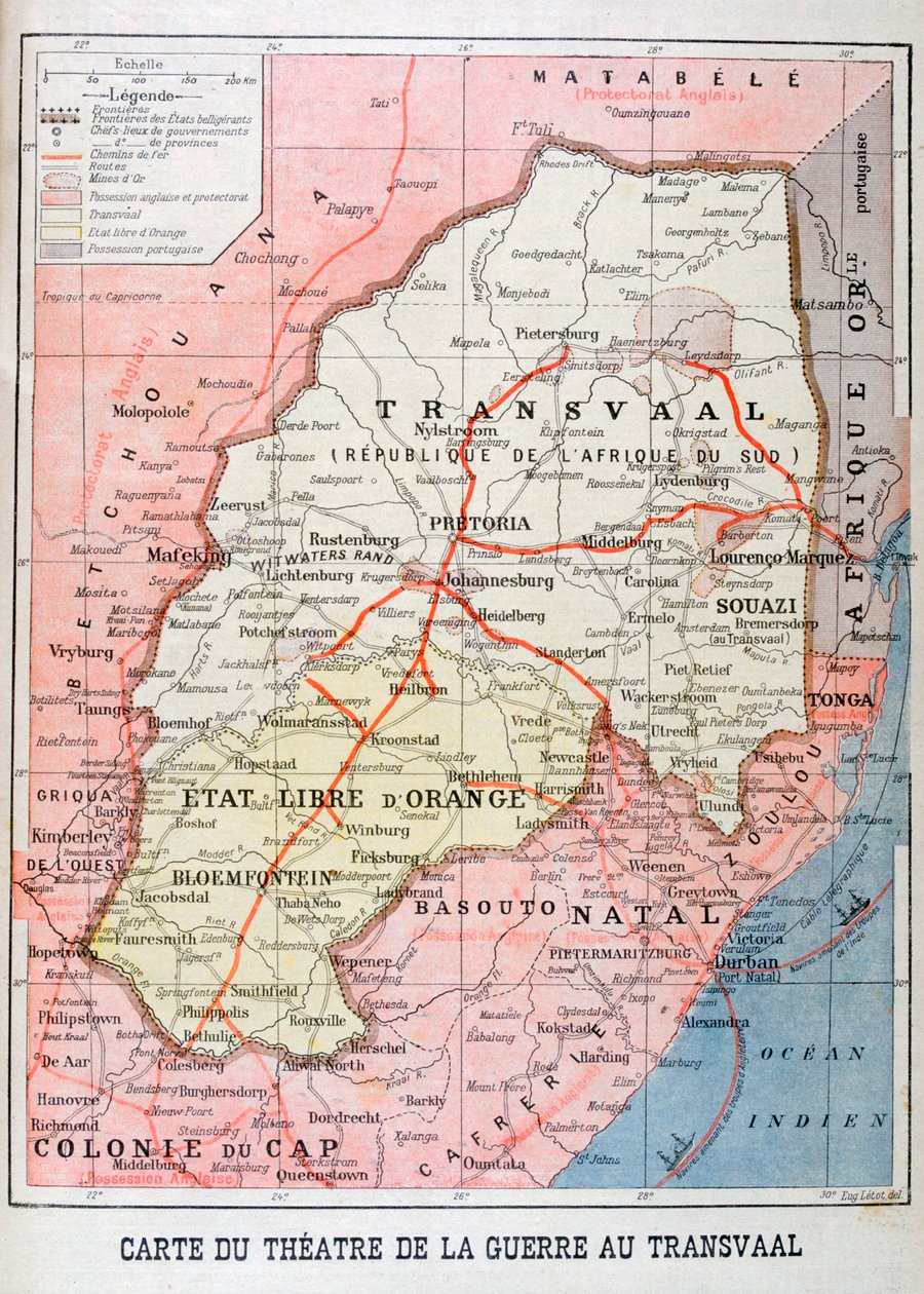 Mapa del Teatro de la Guerra en el Transvaal, 1899 de Unbekannt