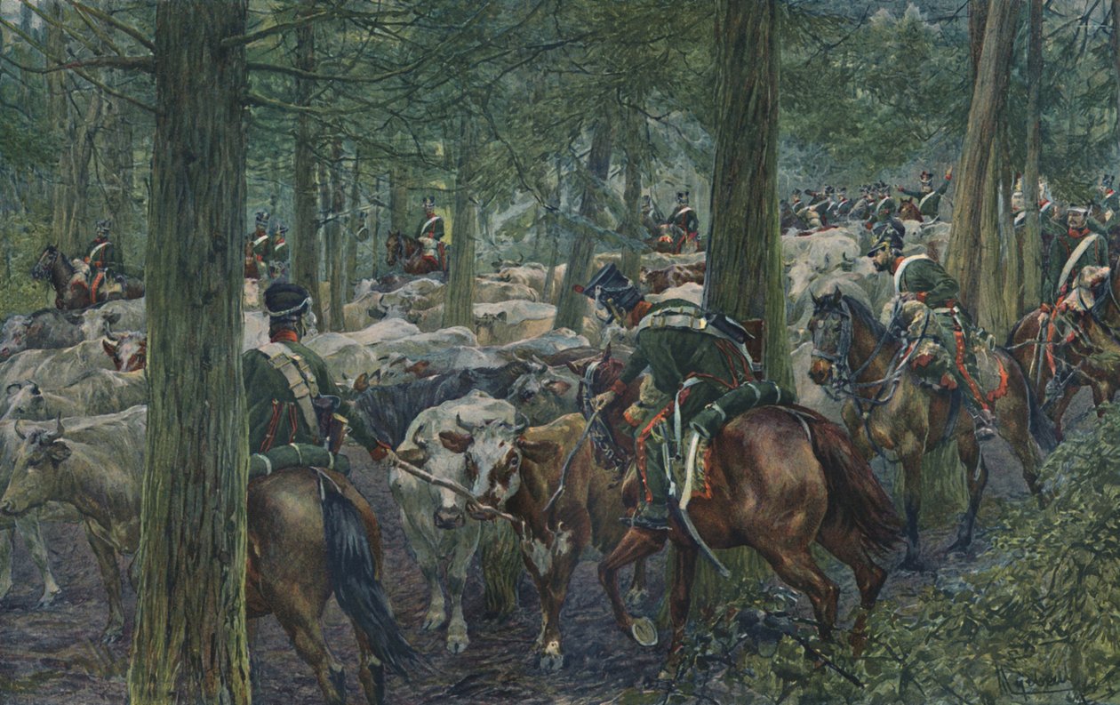 Soldados de Marbot forrajeando en la retirada, 1896 de Unbekannt