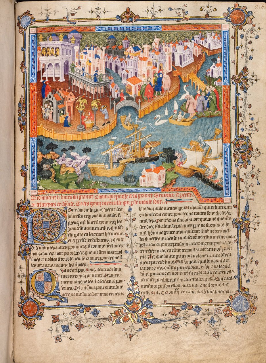 La partida de Marco Polo de Venecia en 1271, de los Viajes de Marco Polo, ca 1400 de Unbekannt