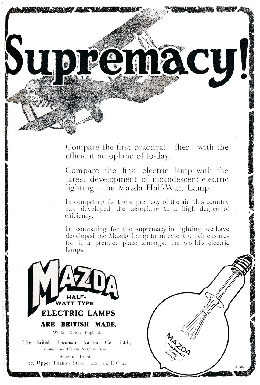 Anuncio de lámparas eléctricas tipo Mazda Half-Watt, 1919 de Unbekannt
