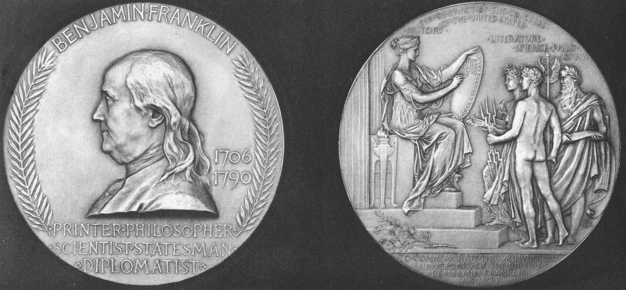 Medalla acuñada para conmemorar el 200 aniversario del nacimiento de Benjamin Franklin de Unbekannt